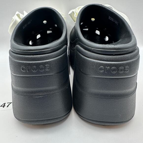 CROCS Women's 6 Siren Rosette Clog Black White Flower Heels 210367-001 - Picture 3 of 5